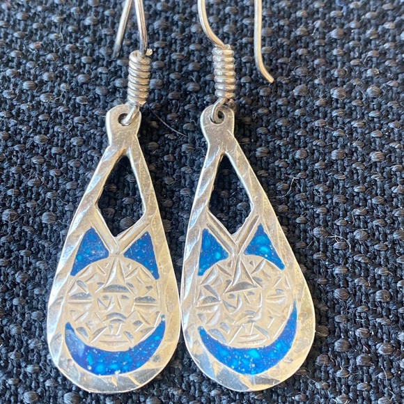 Hecho en Mexico sterling silver crushed Turquoise dangle earrings - Picture 1 of 6